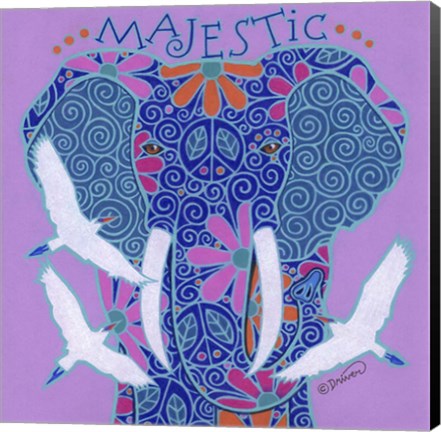 Framed Elephant I (Majestic) with Cattle Egrets Print