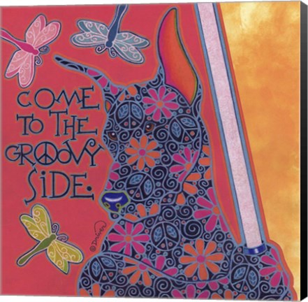 Framed Doberman Pinscher (Come to the Groovy Side) Print