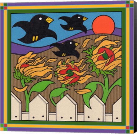 Framed Sunflowers 3 with Kernel and Friends Print