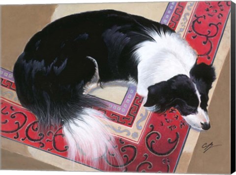 Framed Dog on a Rug Print