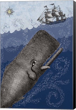 Framed Whale and Ship 3F Print