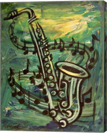 Framed Blues Solo in Green Print