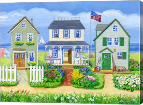 Framed Beach Cottages Print