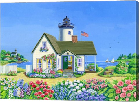 Framed Lighthouse Cottage Print