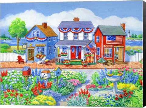 Framed Red White and Blue Shops Print
