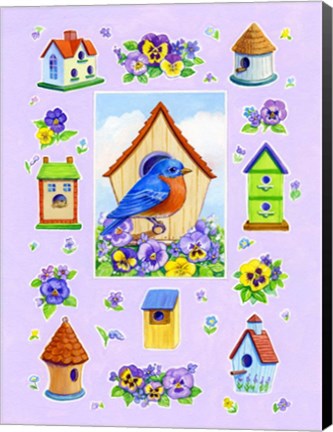 Framed Bluebird And Pansies Print