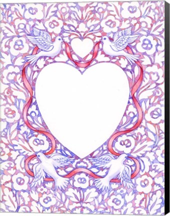 Framed Lace Doves and Ribbon Print