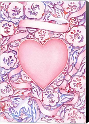 Framed Pink Heart and Lace Print