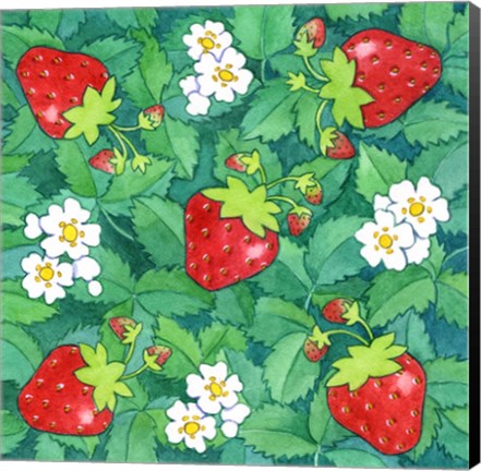 Framed Strawberries + Leaves Print