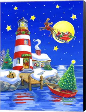 Framed Striped Lighthouse Print