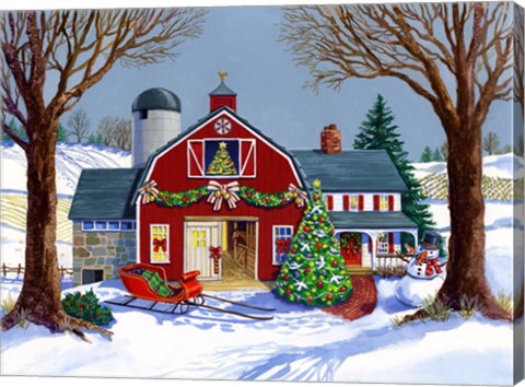 Framed Red Sleigh Barn Print