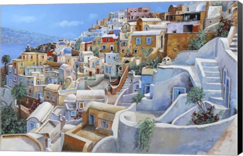 Framed Santorini a Colori Print