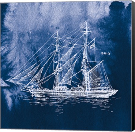 Framed Sailing Ships IV Indigo Print