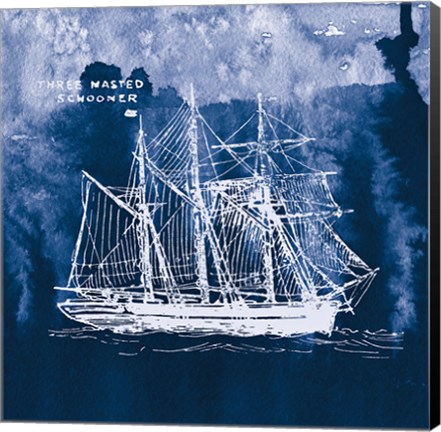 Framed Sailing Ships II Indigo Print