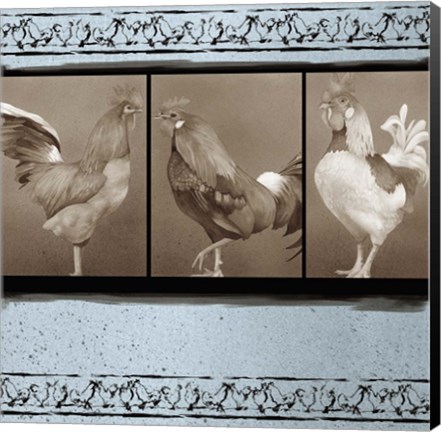 Framed Rooster Ware Aqua I Print