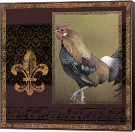 Framed Rooster Ware Burgundy I Print