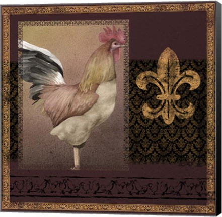 Framed Rooster Ware Burgundy II Print