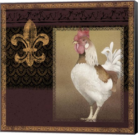 Framed Rooster Ware Burgundy III Print