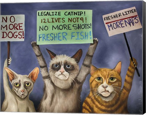 Framed Cats On Strike Print