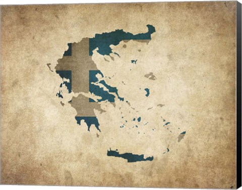 Framed Map with Flag Overlay Greece Print