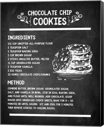 Framed Chocolate Chip Cookies Recipe Chalkboard Background Print