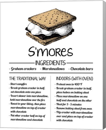 Framed S&#39;mores Recipe White Background Print