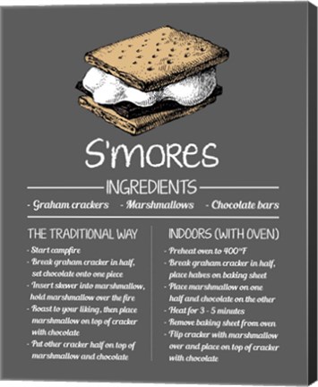 Framed S&#39;mores Recipe Gray Background Print