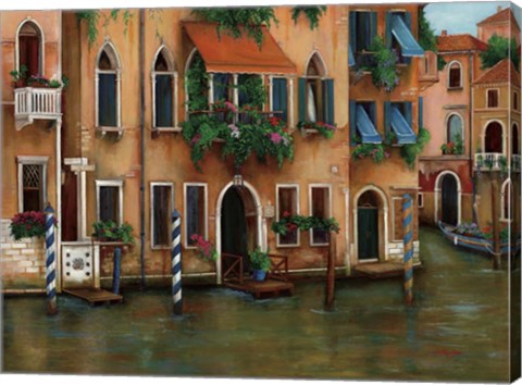 Framed Flowers On The Canal Print
