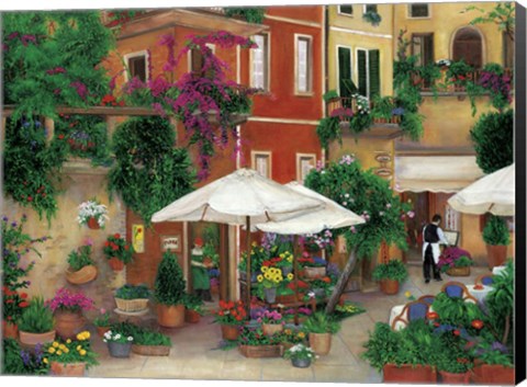 Framed Flowers By The Cafe Print