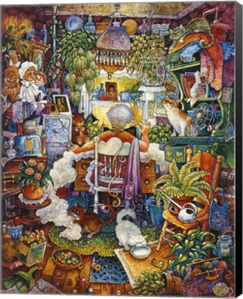 Framed Sewing Lady Print