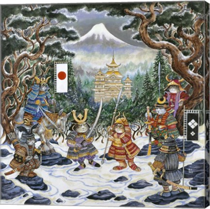 Framed Samurai Cats Print