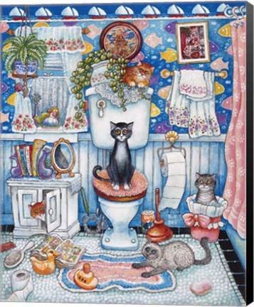 Framed Bathroom Cats Print
