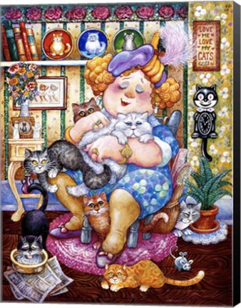 Framed Lady Who Loves Cats Print