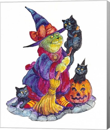 Framed Witchcat With Broom Print