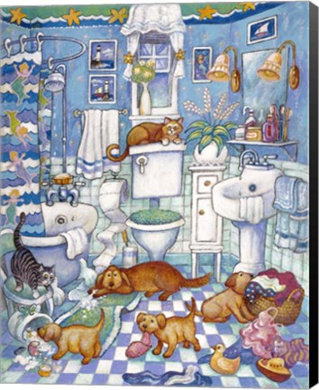 Framed Bathroom Pups Print
