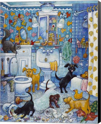 Framed More Bathroom Pups Print