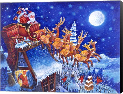 Framed Santa Over the Roof Print