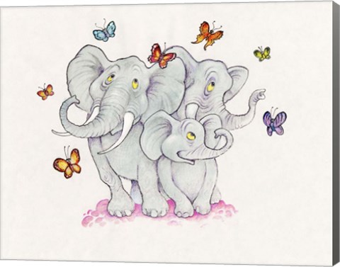 Framed Elephants &amp; Butterflies Print