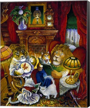 Framed Lion Reading A Book Print