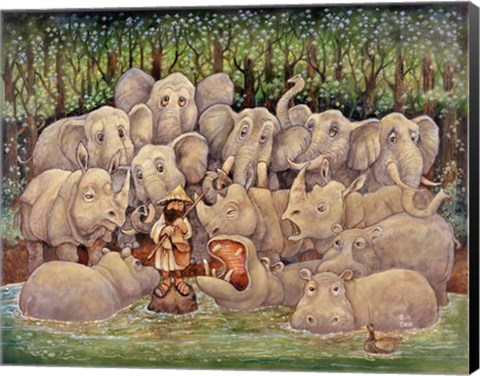 Framed Noah - Elephants-Rhinos-Hippos Print