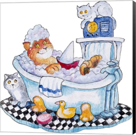 Framed Bubble Bath Cat Print