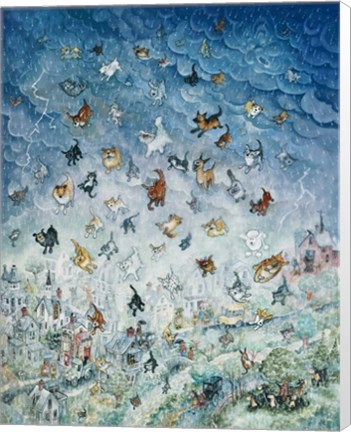 Framed Raining Cats and Dogs Print