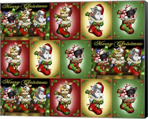 Framed Stocking Kittens Repeat Print