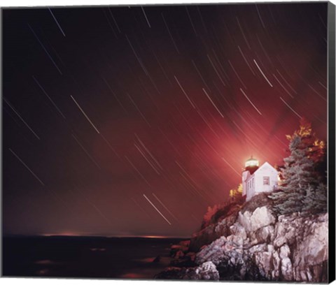 Framed Bass Harbor Lighthouse And Stars Print