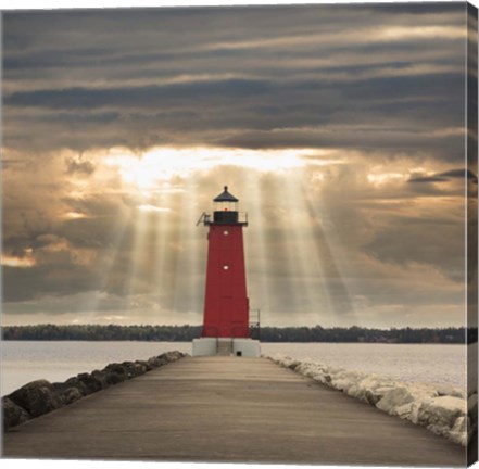 Framed Manistique Lighthouse &amp; Sunbeams, Manistique, Michigan &#39;14 - Color Print