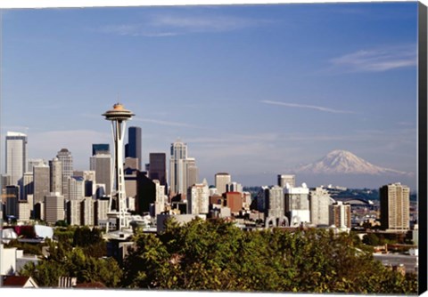 Framed Seattle Cityscape, Seattle, Washington 02 - Color Print