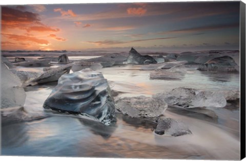 Framed Glacial Lagoon Beach Print