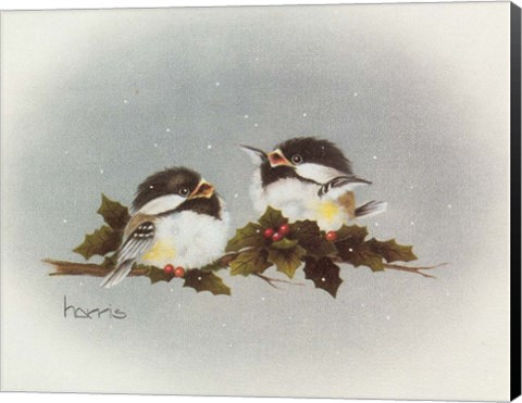 Framed Chickadees And Holly Print