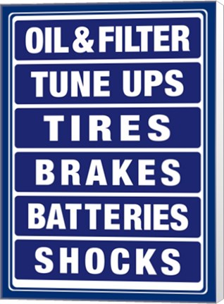 Framed Auto Shop Boards Blue and White Print