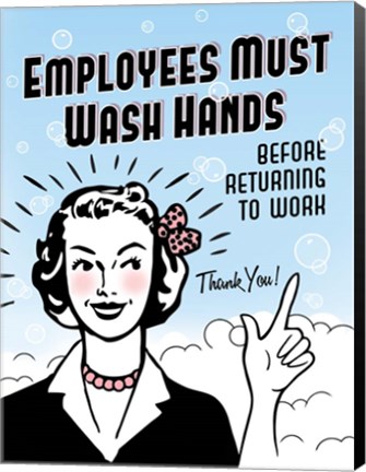 Framed Employees Wash Hands Print